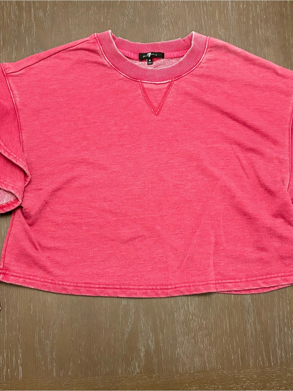 7 For All Mankind Pink Cropped Distressed Ruffled Sweatshirt